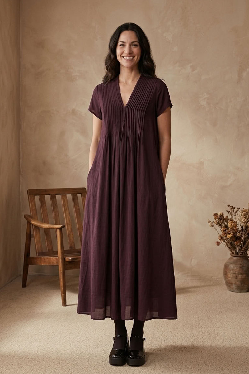 Romantisches Kleid aus Seiden-Bambus in Dunkelpflaume