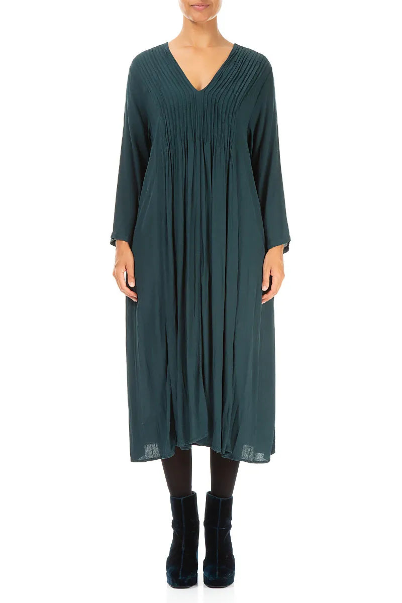 Robe romantique émeraude en viscose froissée