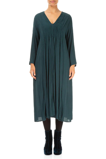 Robe romantique émeraude en viscose froissée