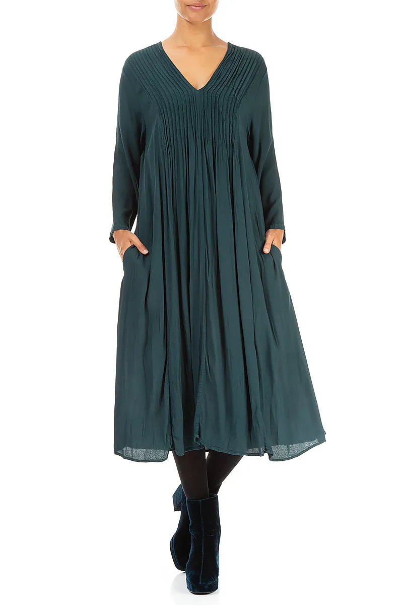 Robe romantique émeraude en viscose froissée