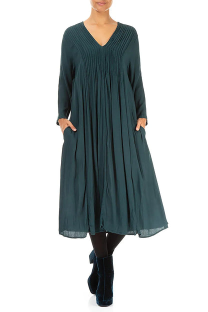 Robe romantique émeraude en viscose froissée