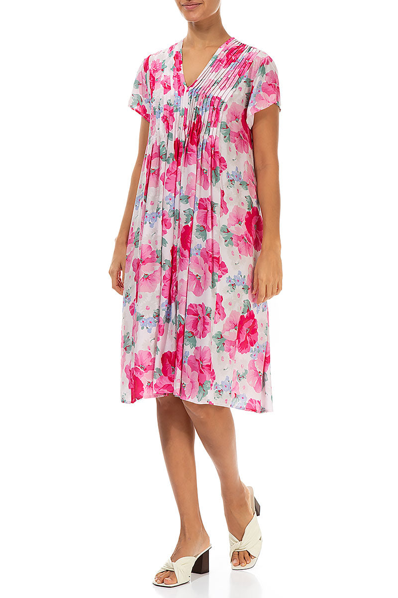Romantic Front Tucks Peony Blossom Silk Bamboo Dress 3