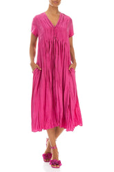 Romantic Fuchsia Crumpled Pure Silk Dress 3