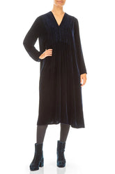 Romantic Long Sleeve V-Neck Royal Blue Silk Velvet Dress 4