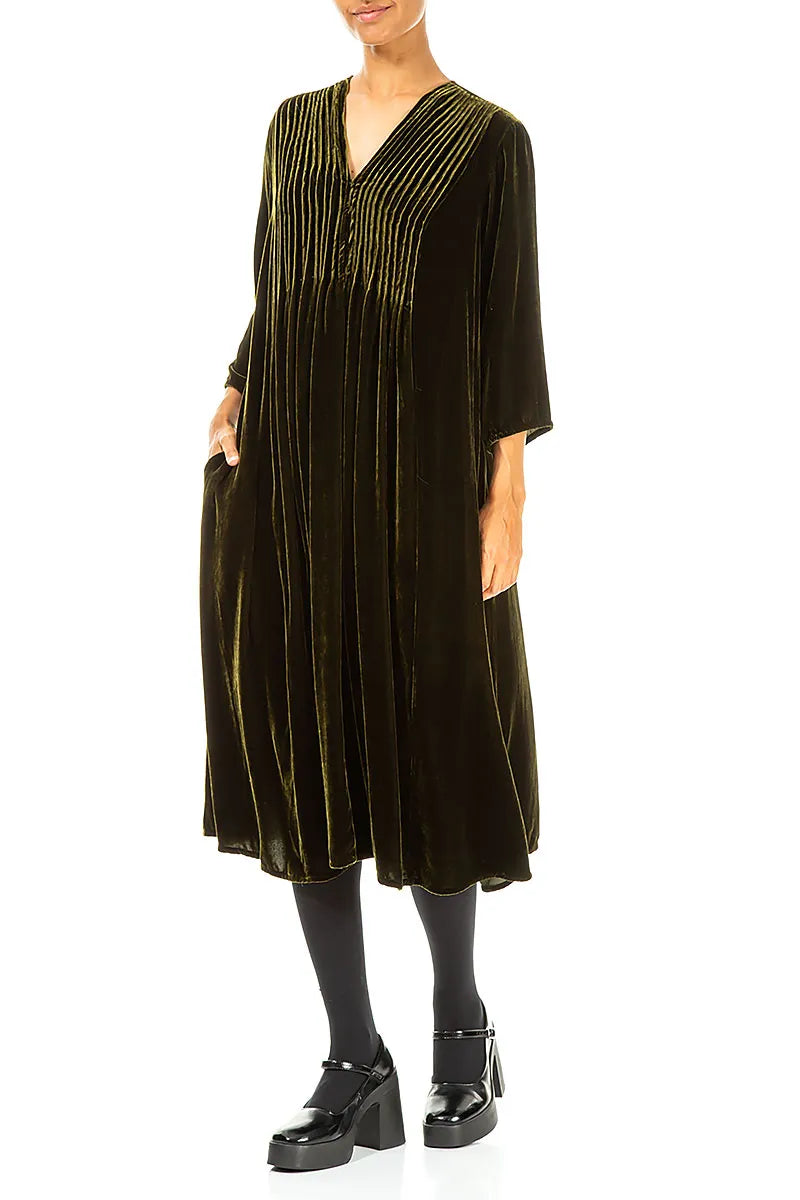 Romantic Mid Sleeve V-Neck Forest Mist Silk Velvet Dress 4