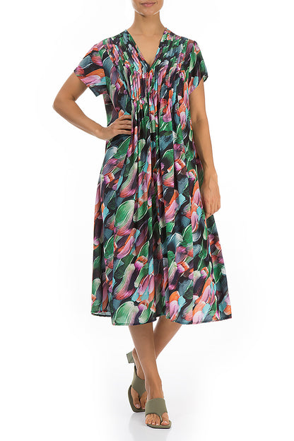 Romantic Paint Charm Silk Bamboo Midi Dress 4