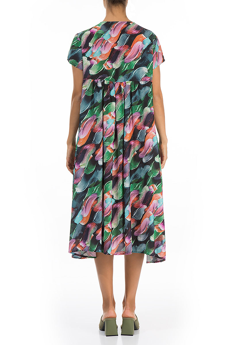 Romantic Paint Charm Silk Bamboo Midi Dress 2