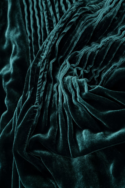 Romantic Pintuck Deep Turquoise Silk Velvet Dress