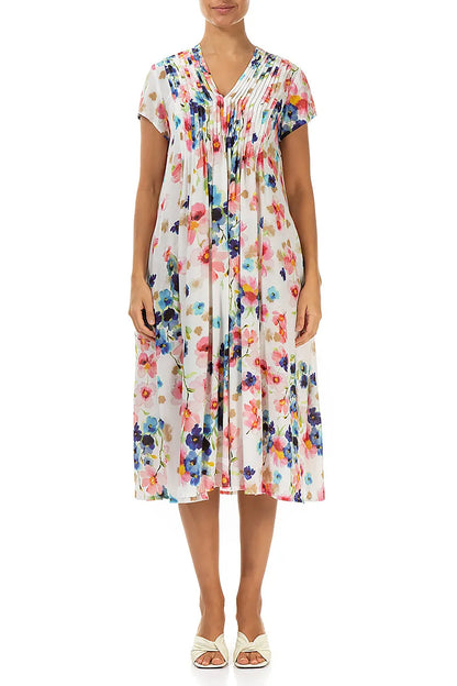 Romantisches Primelfarbenes Seiden-Bambus-Midikleid