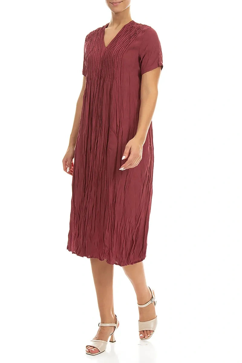 Romantic Short Sleeves Antique Ruby Crumpled Viscose Dress 3