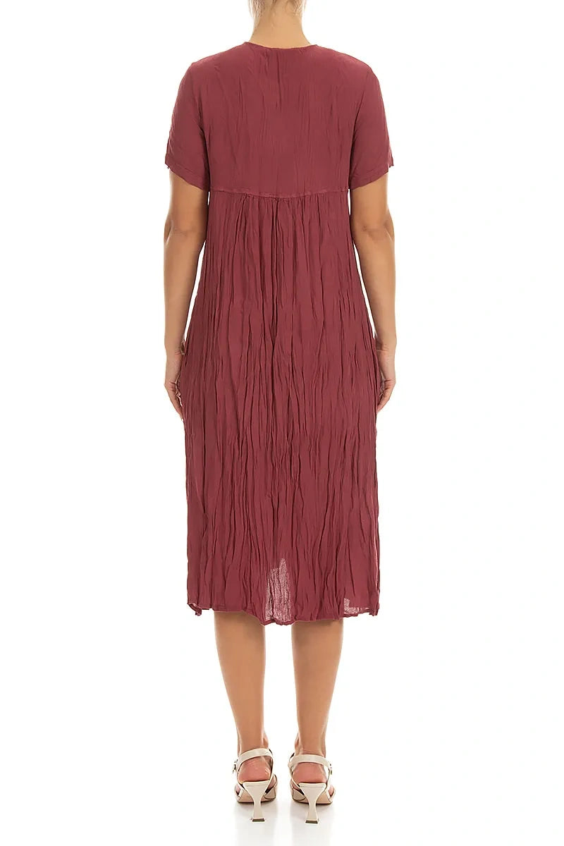 Romantic Short Sleeves Antique Ruby Crumpled Viscose Dress 2
