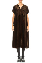 Romantic V-Neck Aged Copper Silk Velvet Dress 1
