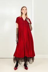 Romantic V-Neck Cherry Red Silk Velvet Dress 8