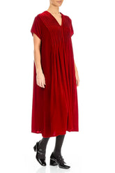 Romantic V-Neck Cherry Red Silk Velvet Dress 4