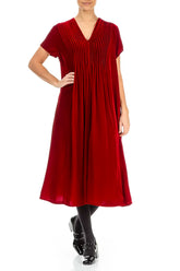 Romantic V-Neck Cherry Red Silk Velvet Dress 5