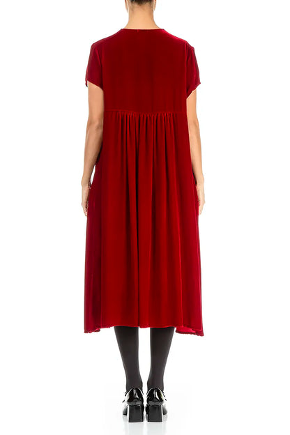 Romantic V-Neck Cherry Red Silk Velvet Dress 3