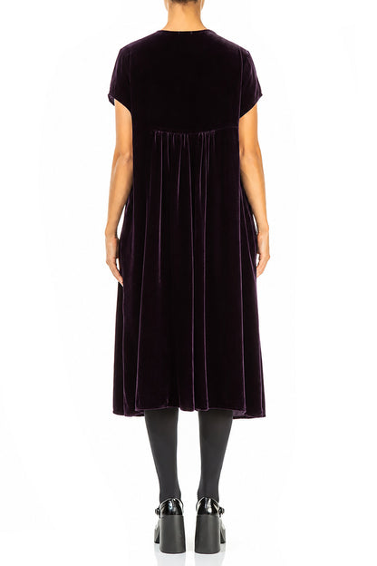 Romantic V-Neck Deep Plum Silk Velvet Dress 2