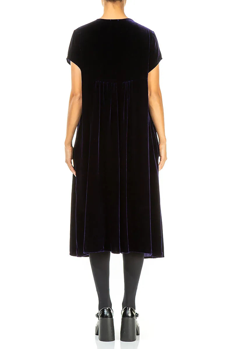 Romantic V-Neck Royal Purple Silk Velvet Dress 2