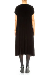 Romantic V-Neck Slate Blue Silk Velvet Dress 2