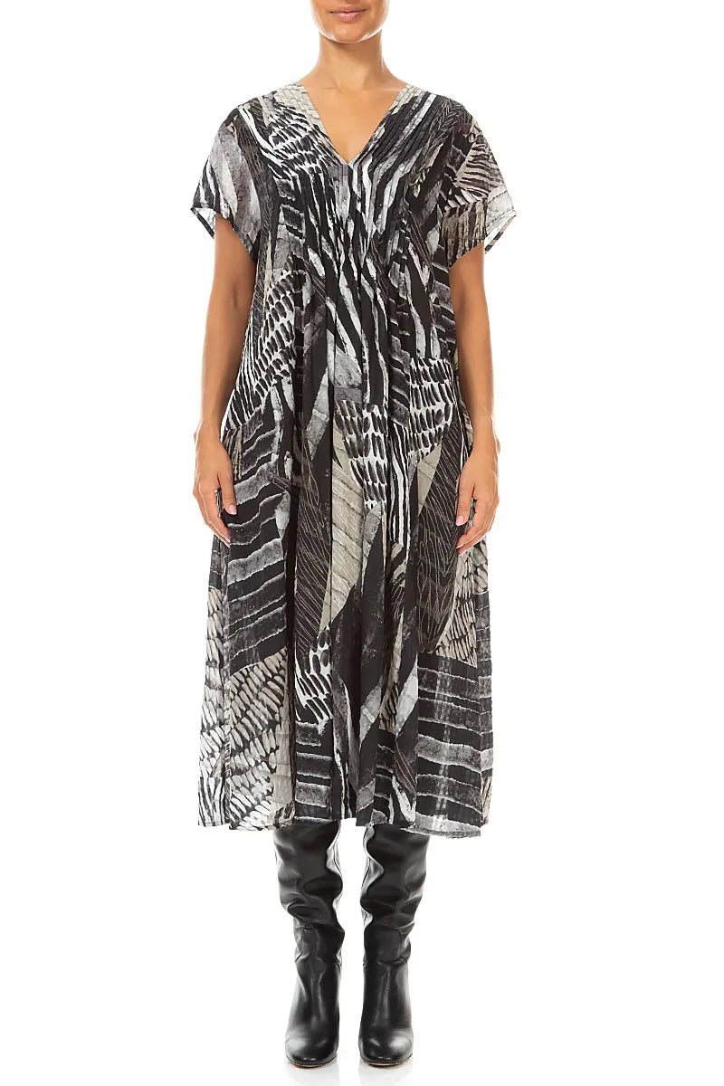 Romantic Wild Ink Textured Silk Midi Dress