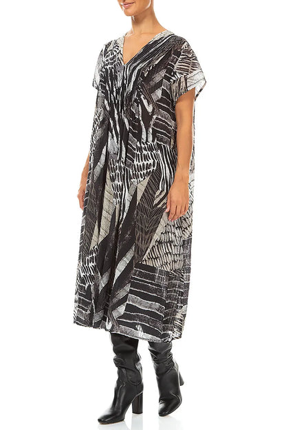 Romantic Wild Ink Textured Silk Midi Dress