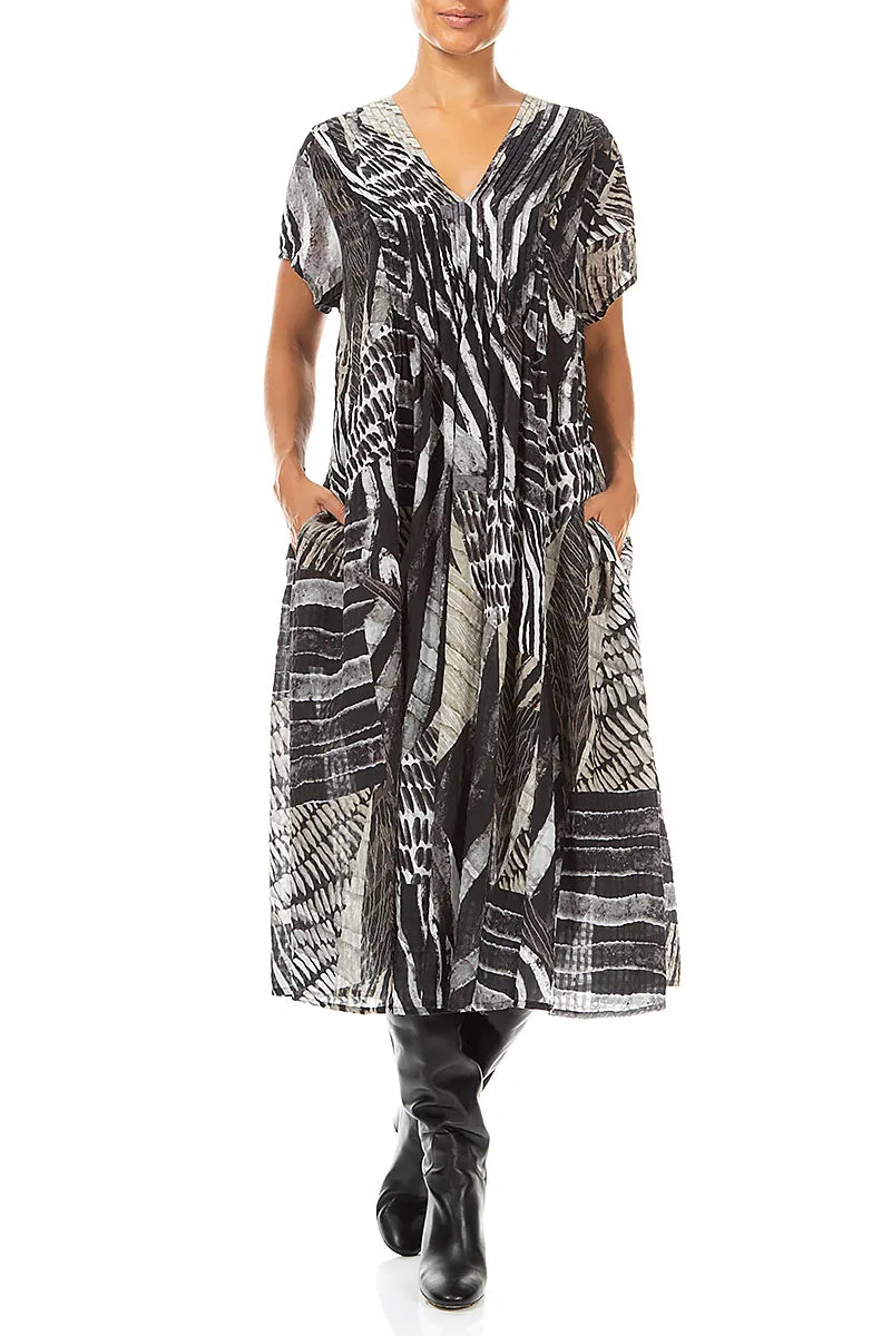 Romantic Wild Ink Textured Silk Midi Dress