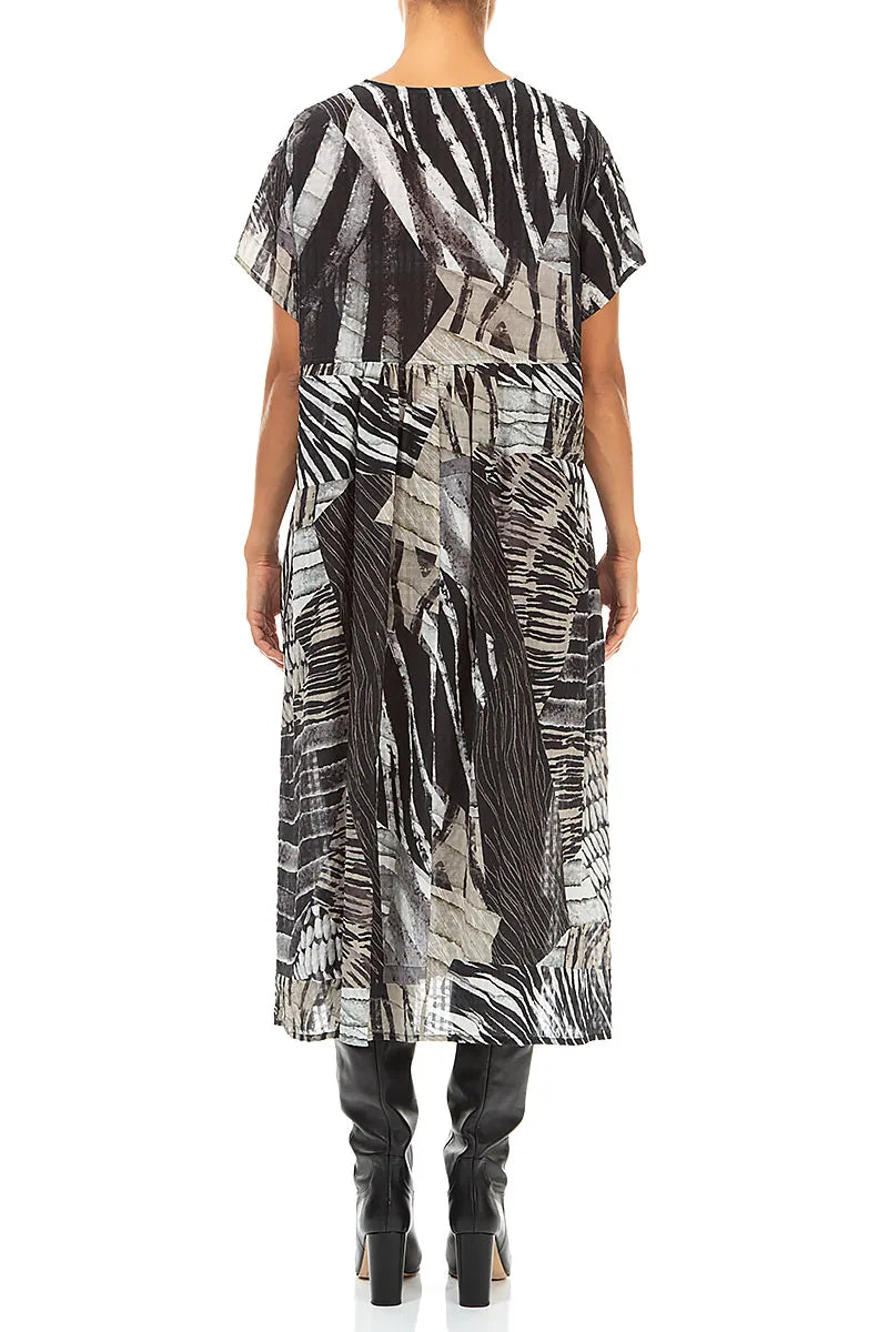Romantic Wild Ink Textured Silk Midi Dress
