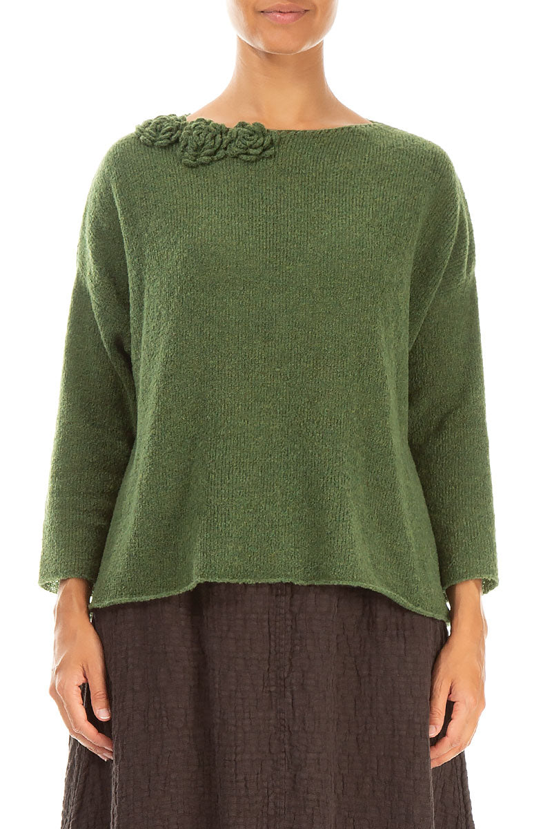 Rosette Dark Sage Wool Sweater 1
