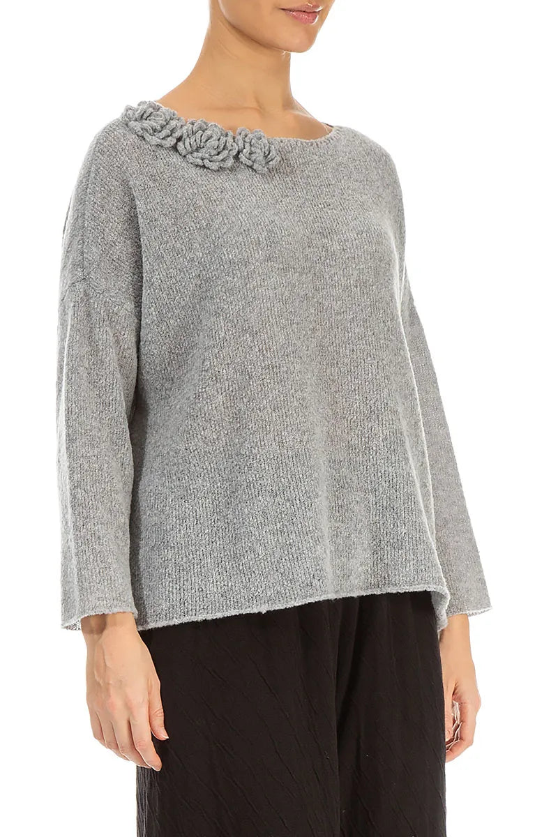 Rosette Light Grey Wool Sweater 3