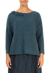 Rosette Teal Wool Sweater 1