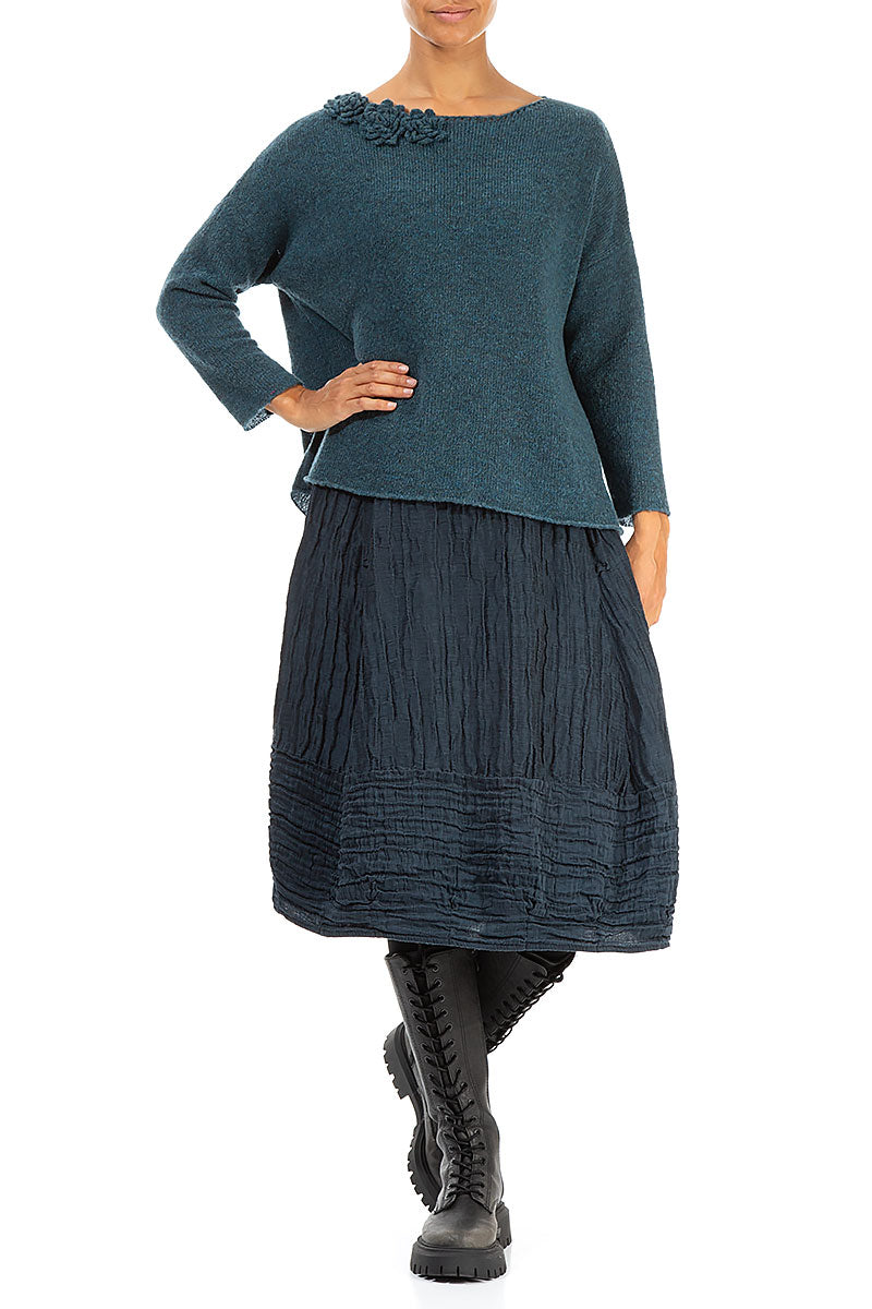 Rosette Teal Wool Sweater 4