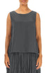 Round Boat Neck Graphite Blue Silk Top 1