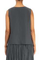 Round Boat Neck Graphite Blue Silk Top 2