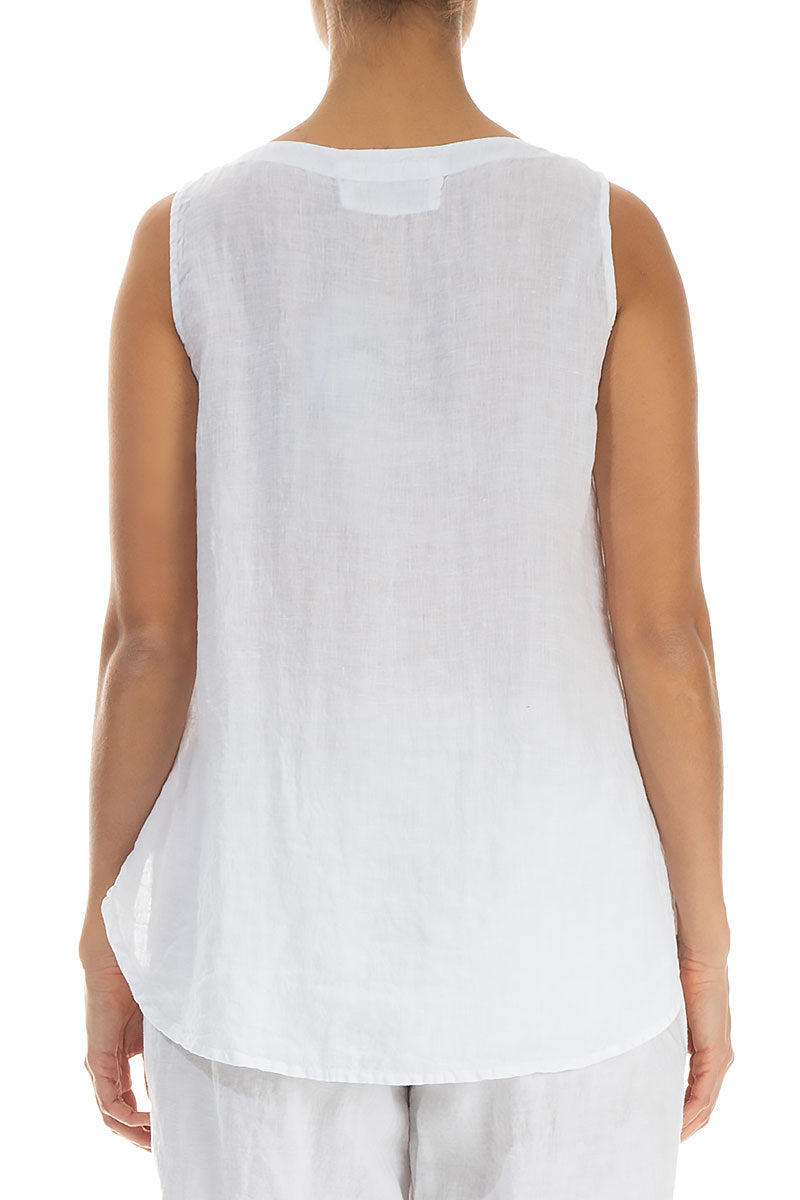 Longer Back Sleeveless White Linen Top 2