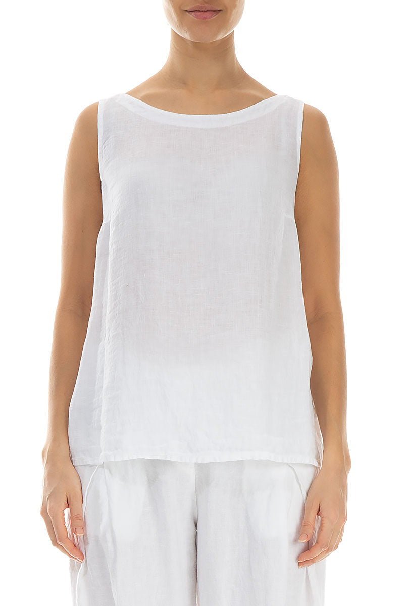 Longer Back Sleeveless White Linen Top 1