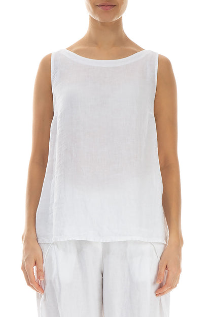 Longer Back Sleeveless White Linen Top 1