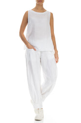 Longer Back Sleeveless White Linen Top 4