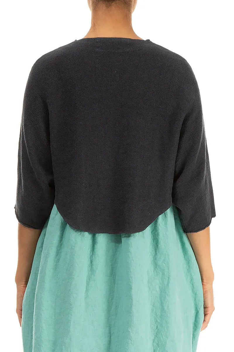 Cardigan en lin graphite arrondi