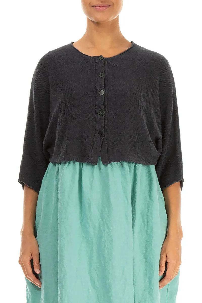 Rounded Graphite Linen Cardigan 1