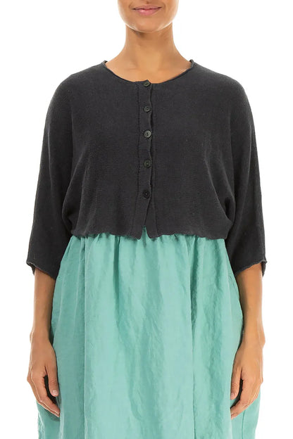 Cardigan en lin graphite arrondi