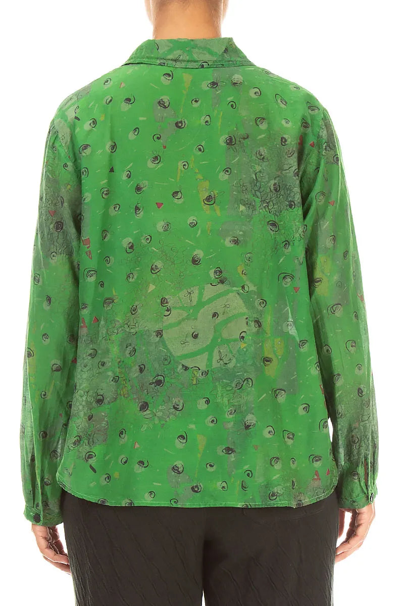 Rounded Hem Shamrock Green Meadow Silk Cotton Shirt