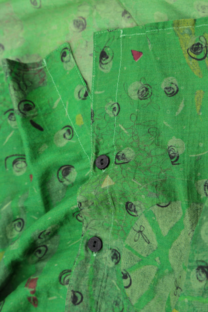 Rounded Hem Shamrock Green Meadow Silk Cotton Shirt