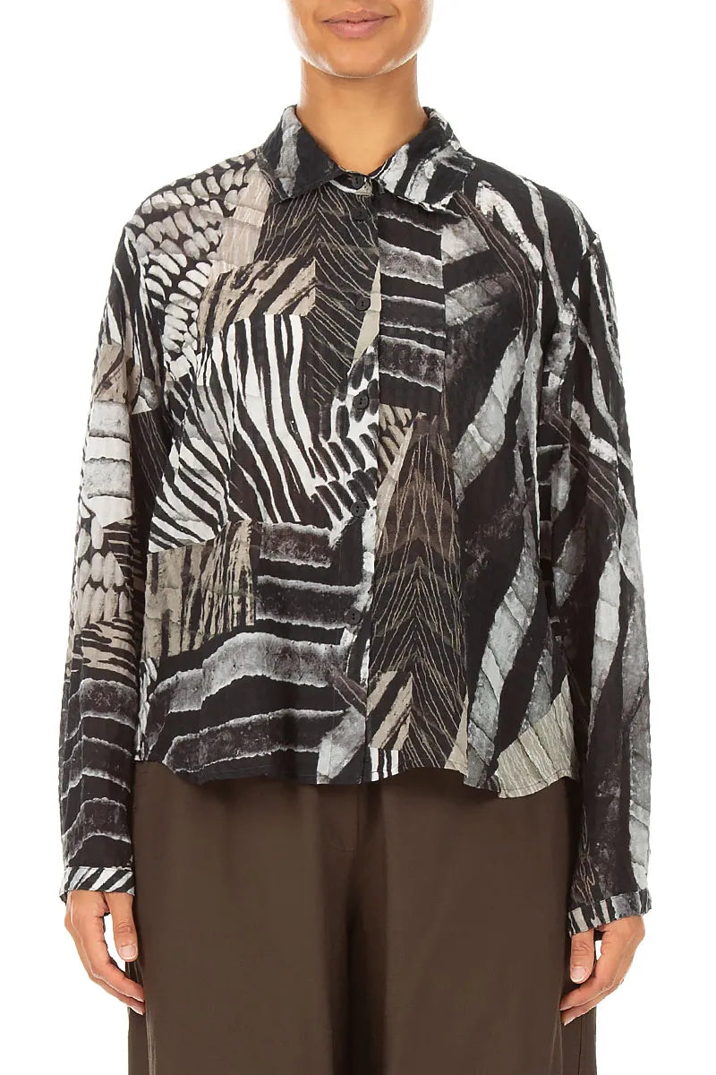 Rounded Hem Wild Ink Textured Silk Shirt 1