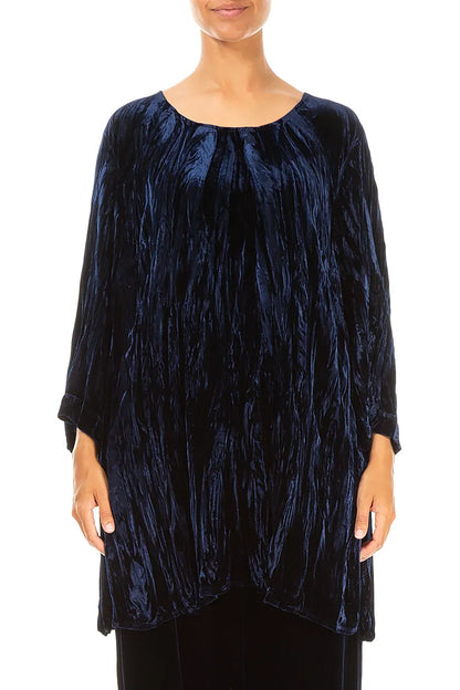 Royal Blue Crumpled Silk Velvet Tunic