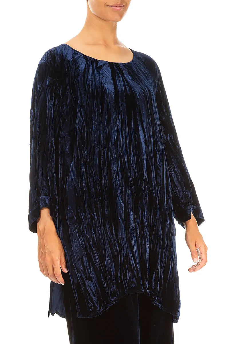Royal Blue Crumpled Silk Velvet Tunic