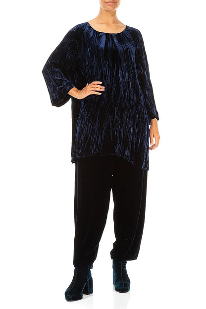Royal Blue Crumpled Silk Velvet Tunic