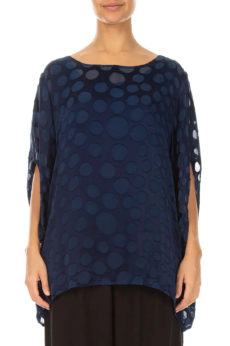 Blouse en soie Velours dévoré bleu royal, effet bouillonné