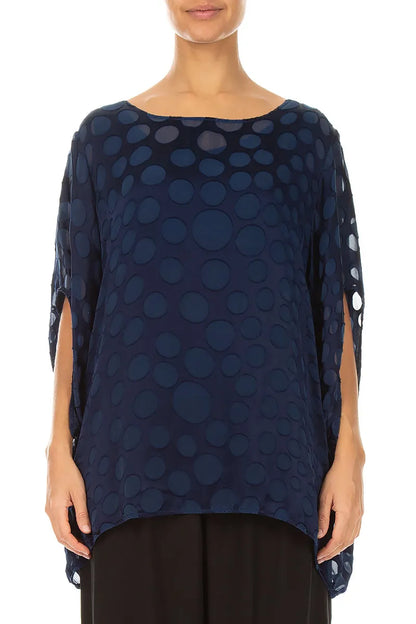 Blouse en soie Velours dévoré bleu royal, effet bouillonné