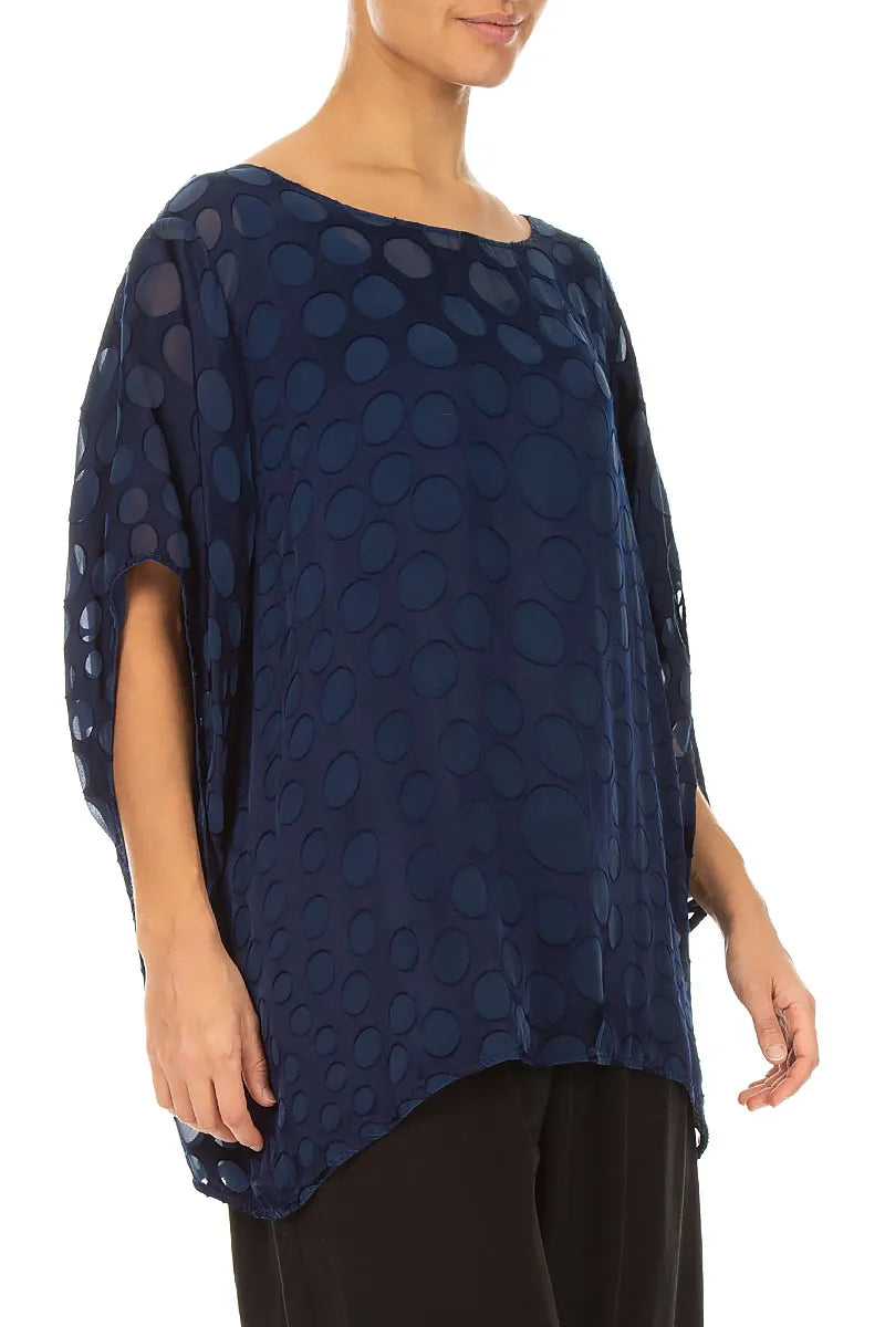 Blouse en soie Velours dévoré bleu royal, effet bouillonné
