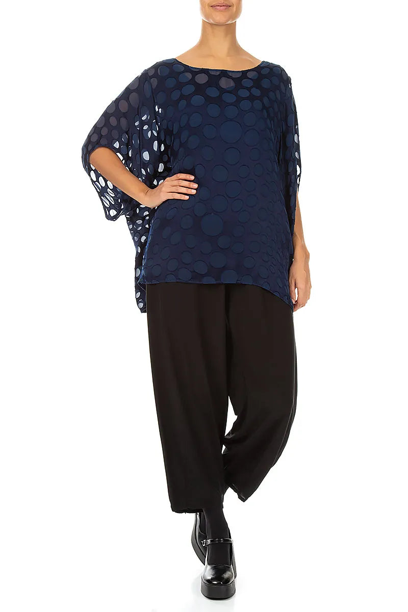 Blouse en soie Velours dévoré bleu royal, effet bouillonné